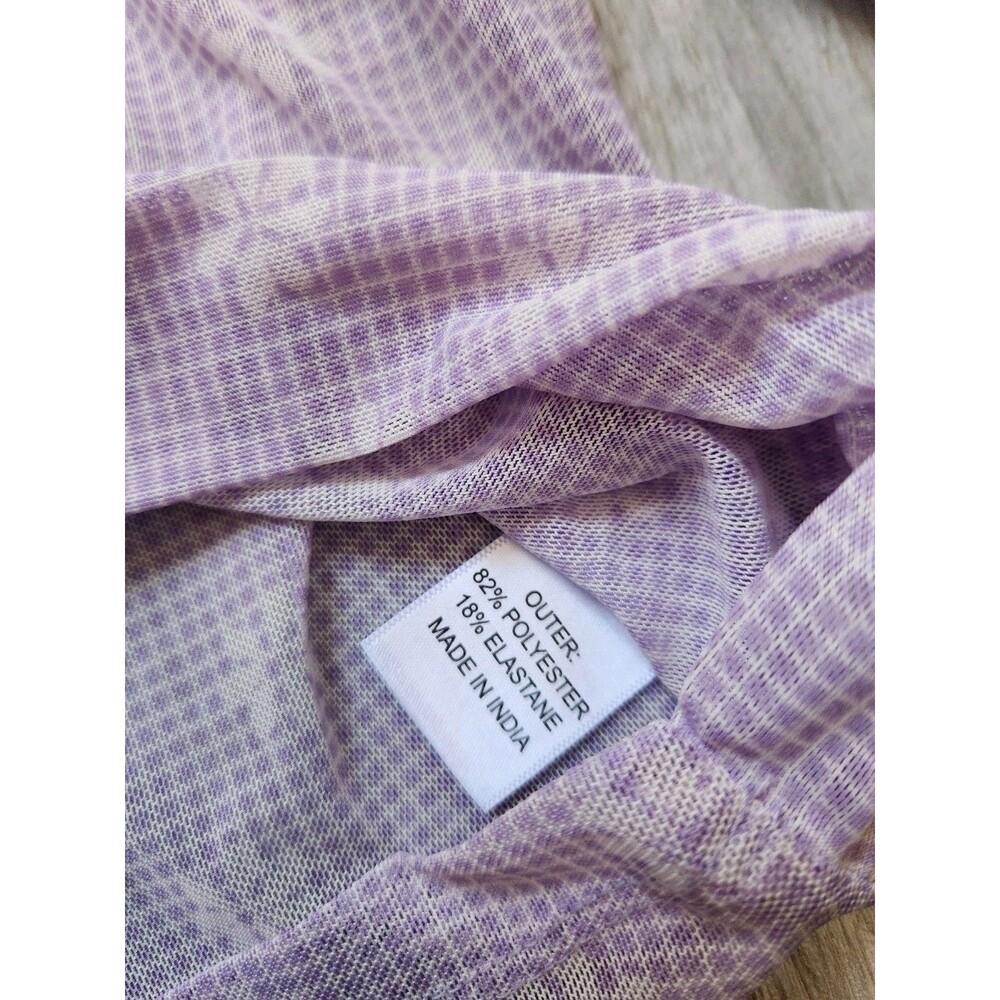 Ginger Mesh Crop Top Front Knot Purple Check Floral Long Sleeve Crewneck L EUC - Picture 5 of 9